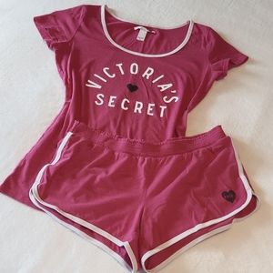 VS Angel Heart Shirt and Shorty Shorts Pink & Black Matching Set Small